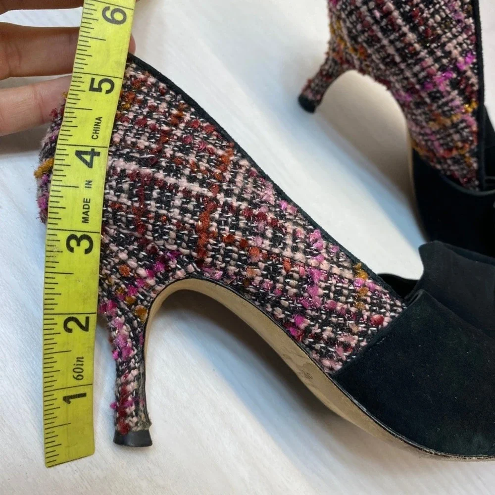 Kate Spade Womens 7.5M Ursula Tweed Pumps Bow Pointed Toe Pink Black Heels
